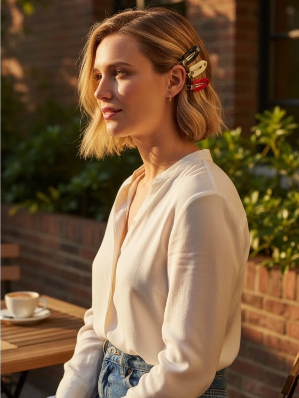 CHANEL Red, Beige, and Black Enamel Logo Hair Clips Set - Picture 5 of 6